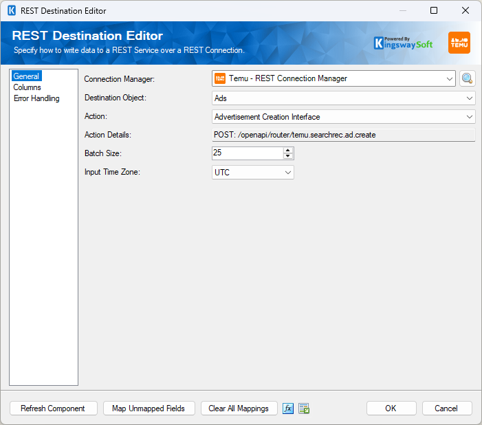 SSIS Temu REST Destination SSIS Temu REST Destination